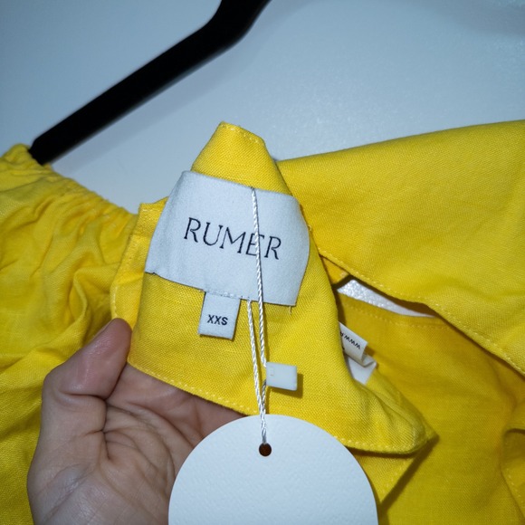 Rumer Sunshine Yellow Delphine Linen Puff Sleeve Crop Top Size XXS NWT - Picture 8 of 10